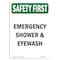 Signmission OSHA SAFETY FIRST, 7" Height, Decal, 7" x 5", Portrait, Emergency Shower And Eyewash OS-SF-D-57-V-11075 - alternate 1